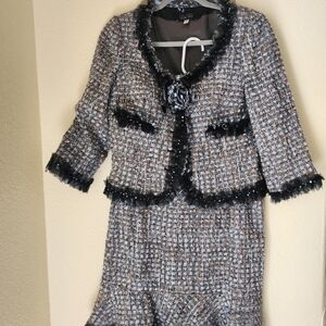 Rikki Freeman for Teri Jon Boucle Tweed Wool Blend Skirt Suit